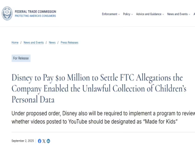 Disney Agrees to Pay $10 Million to Settle with FTC over Alleged Child Data Collection Using YouTube Animations